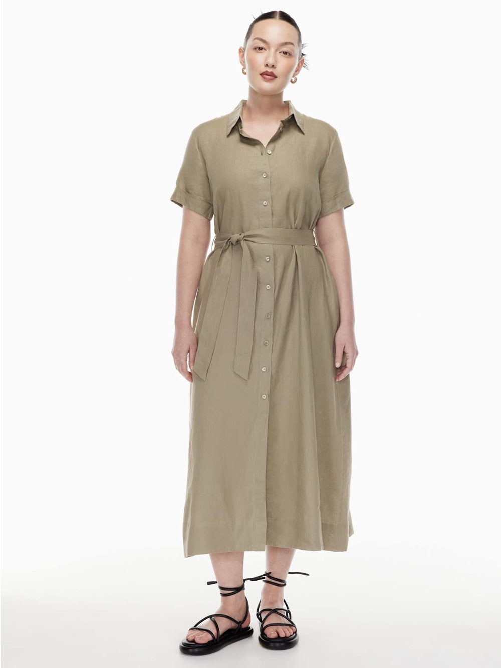 Aritzia Wilfred Eleta Linen Maxi Dress Dry Basil Green Small